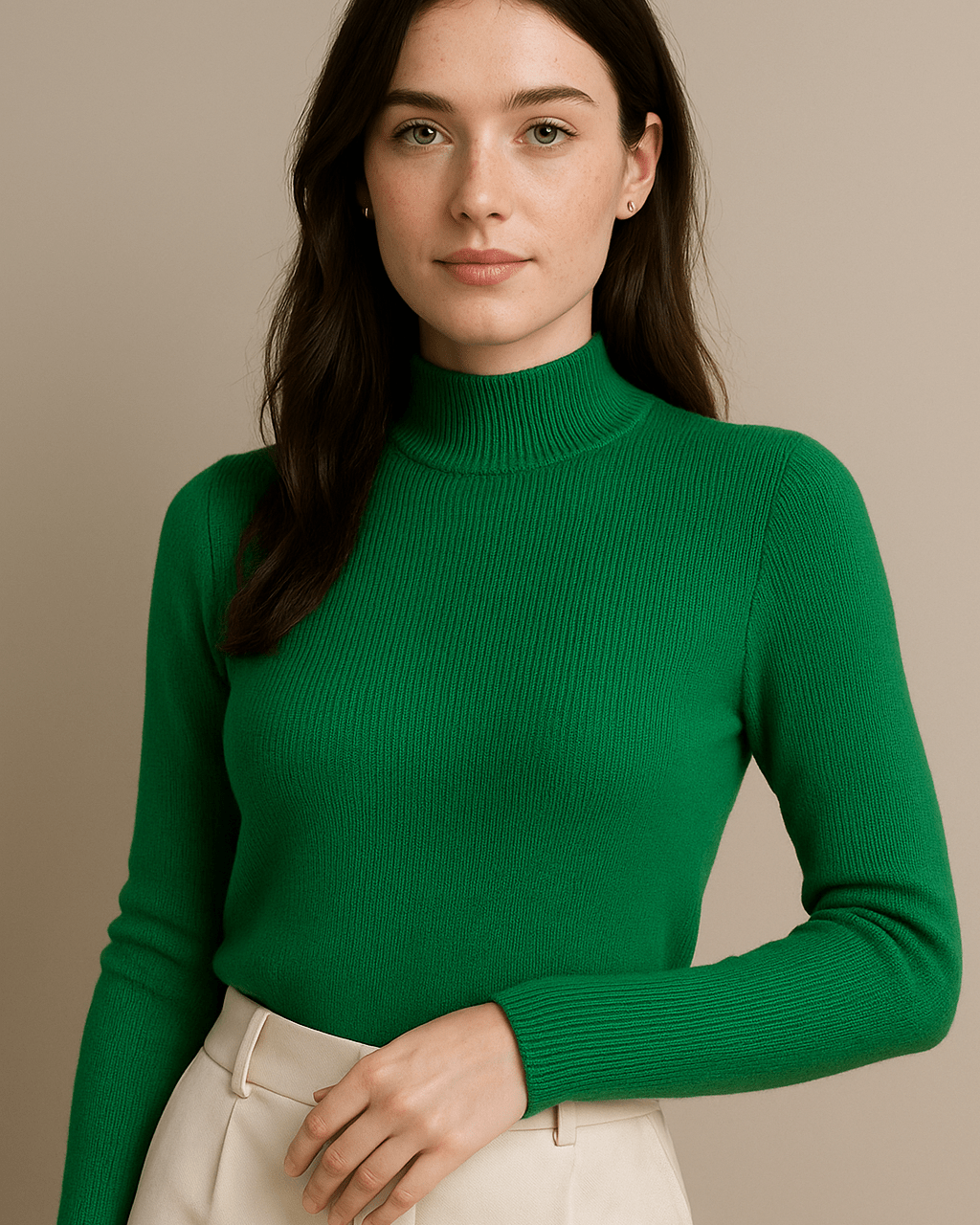 Dames Trui Met Opstaande Kraag - Geribd Breiwerk en Lange Mouwen - ZAMISI