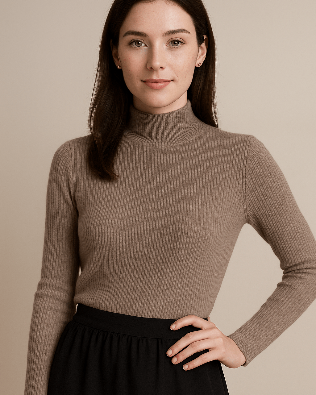 Dames Trui Met Opstaande Kraag - Geribd Breiwerk en Lange Mouwen - ZAMISI