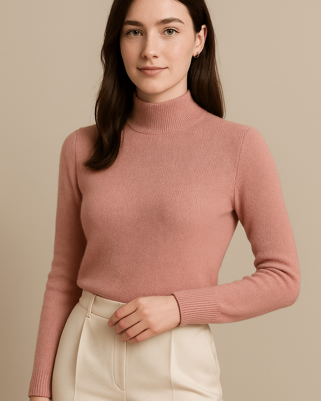 Dames Trui Met Opstaande Kraag - Geribd Breiwerk en Lange Mouwen - ZAMISI