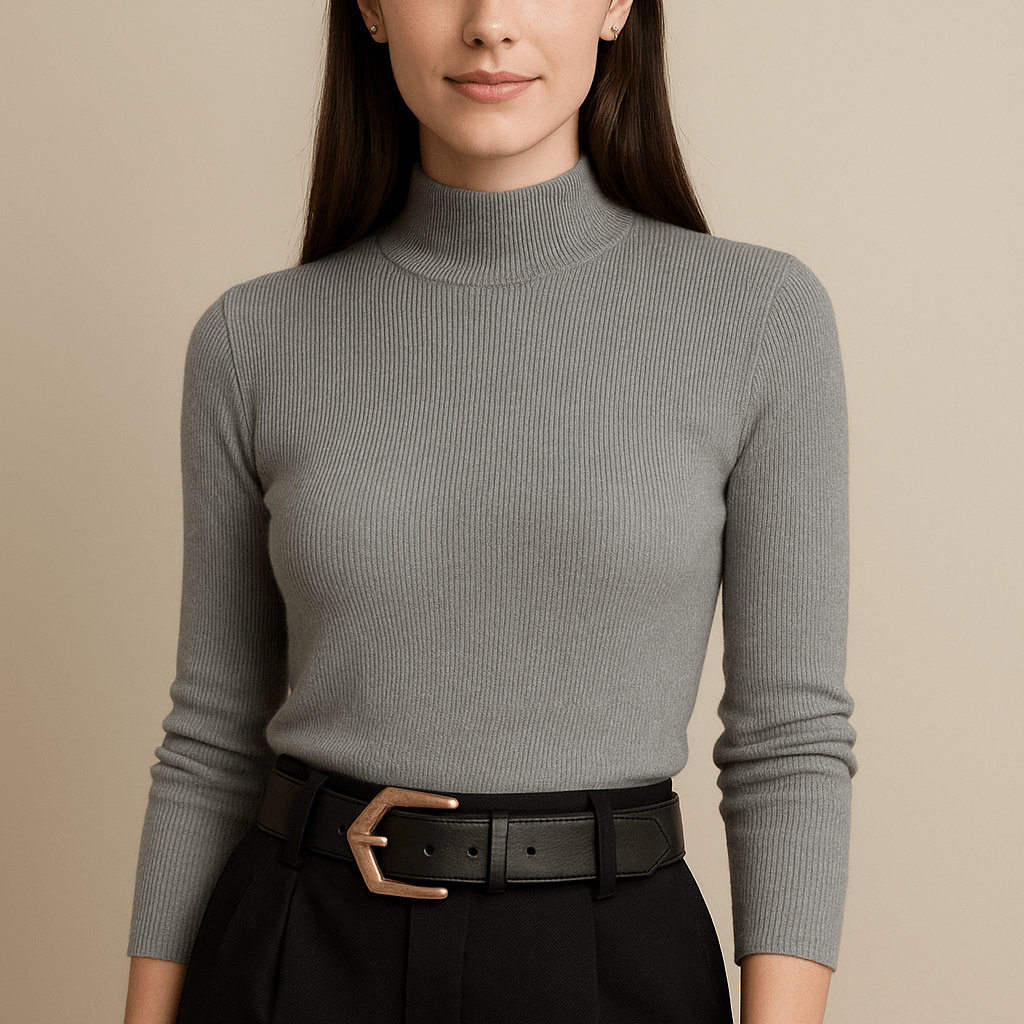 Dames Trui Met Opstaande Kraag - Geribd Breiwerk en Lange Mouwen - ZAMISI