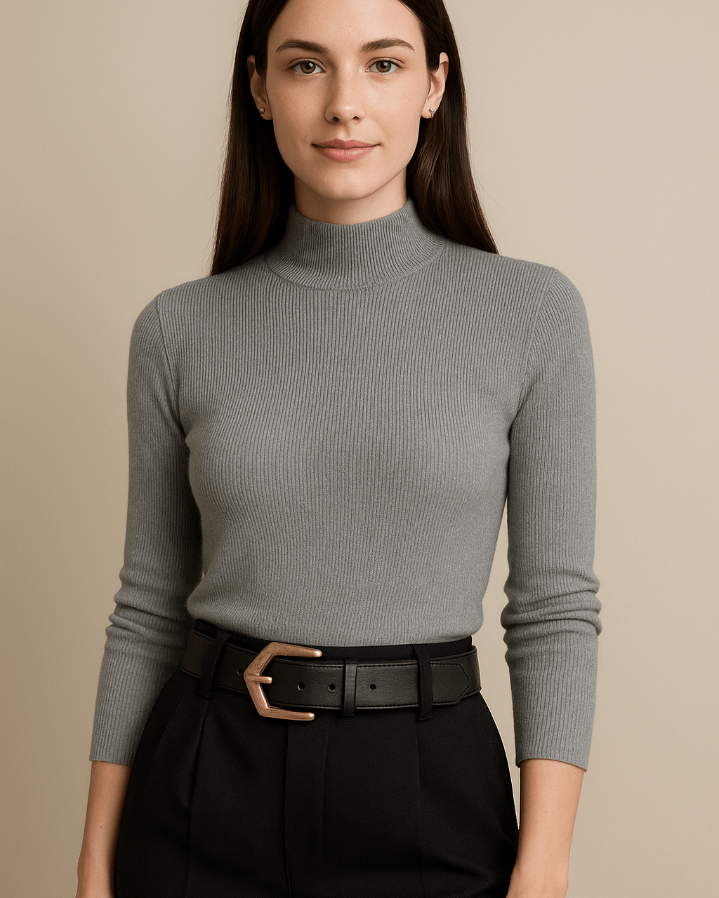 Dames Trui Met Opstaande Kraag - Geribd Breiwerk en Lange Mouwen - ZAMISI