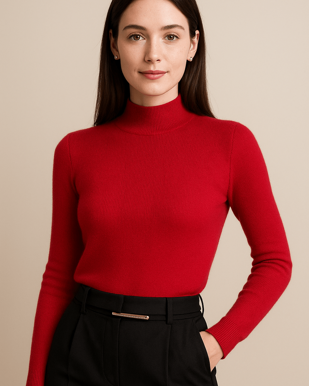 Dames Trui Met Opstaande Kraag - Geribd Breiwerk en Lange Mouwen - ZAMISI