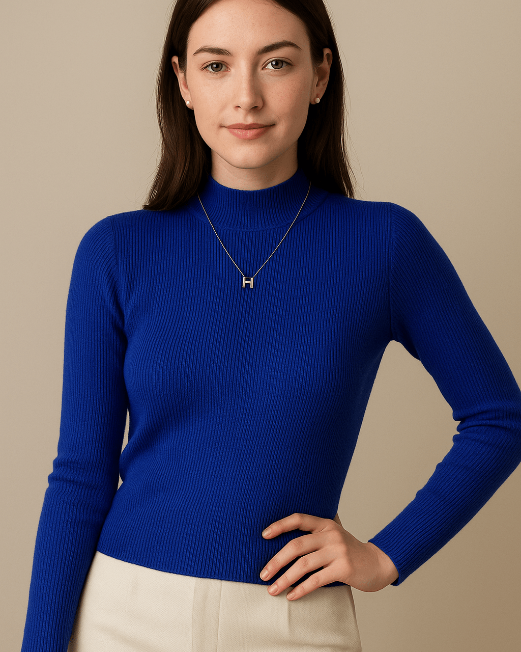 Dames Trui Met Opstaande Kraag - Geribd Breiwerk en Lange Mouwen - ZAMISI