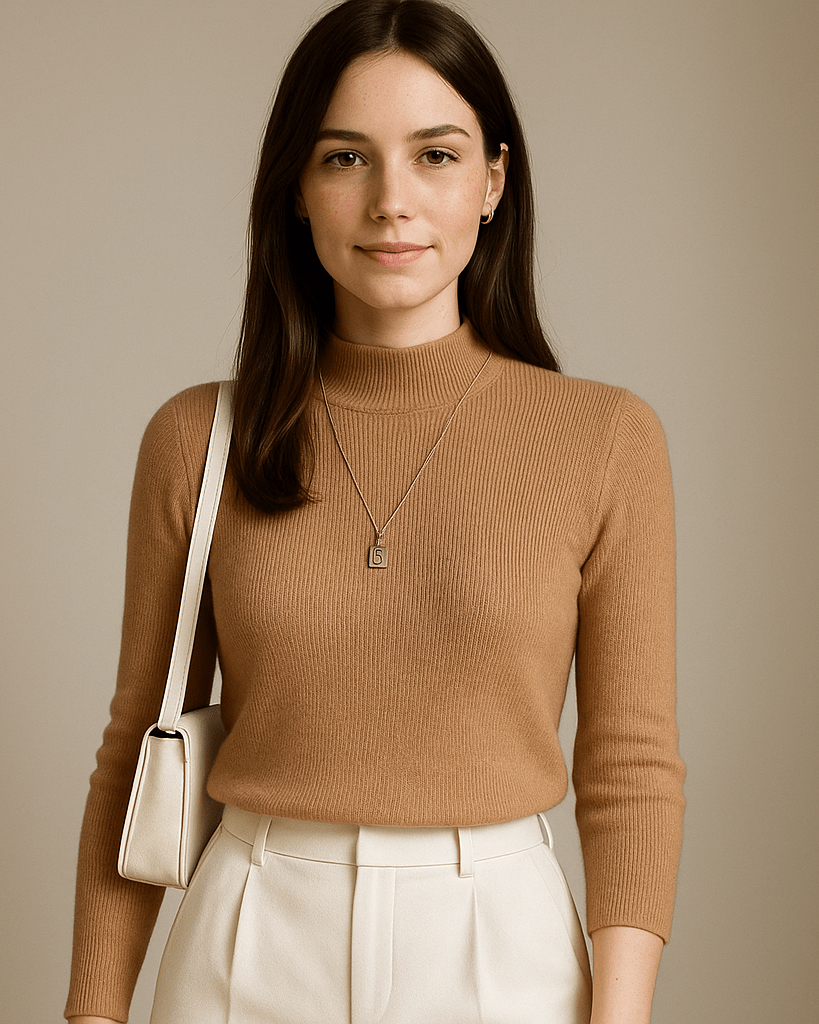 Dames Trui Met Opstaande Kraag - Geribd Breiwerk en Lange Mouwen - ZAMISI