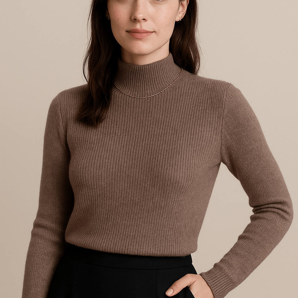 Dames Trui Met Opstaande Kraag - Geribd Breiwerk en Lange Mouwen - ZAMISI