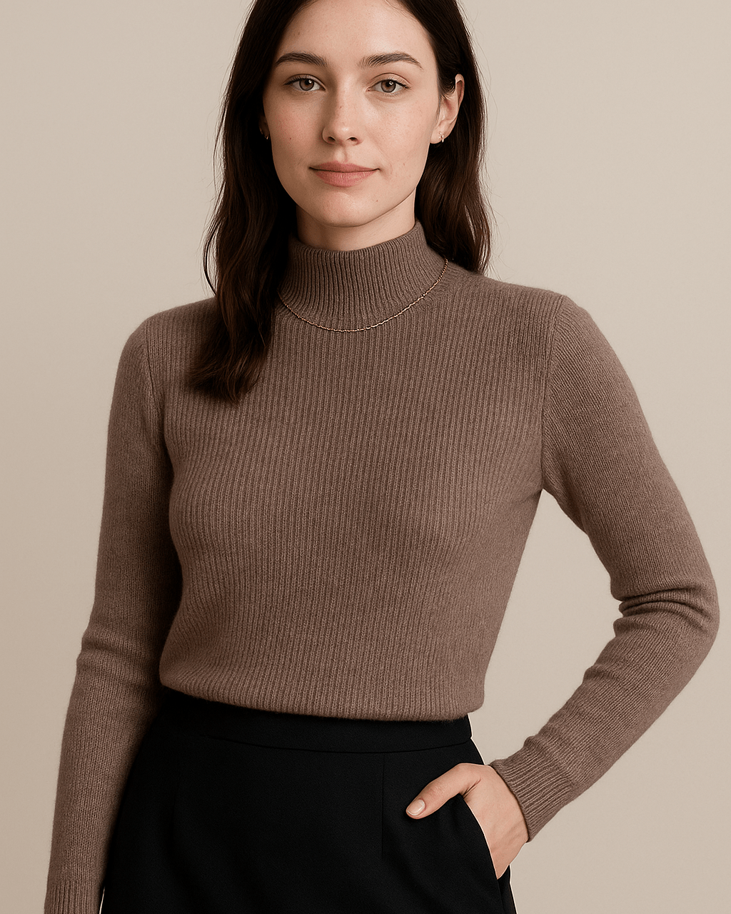 Dames Trui Met Opstaande Kraag - Geribd Breiwerk en Lange Mouwen - ZAMISI