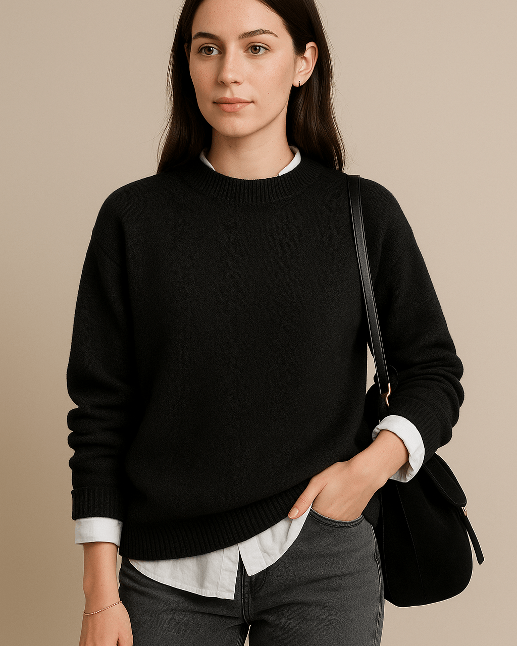 Dames Trui Met Ronde Hals - Ontspannen Pasvorm en Lange Mouwen - ZAMISI