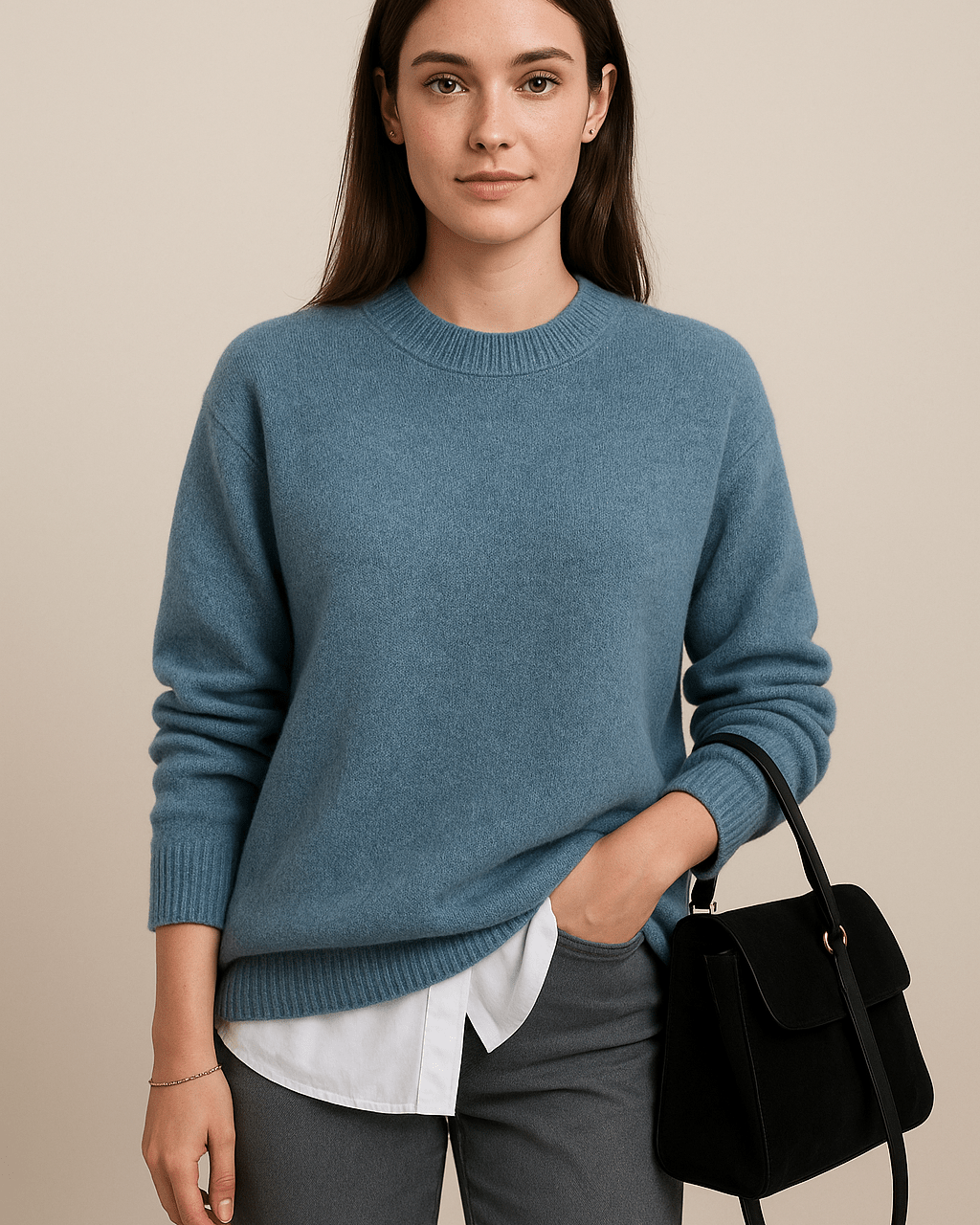 Dames Trui Met Ronde Hals - Ontspannen Pasvorm en Lange Mouwen - ZAMISI