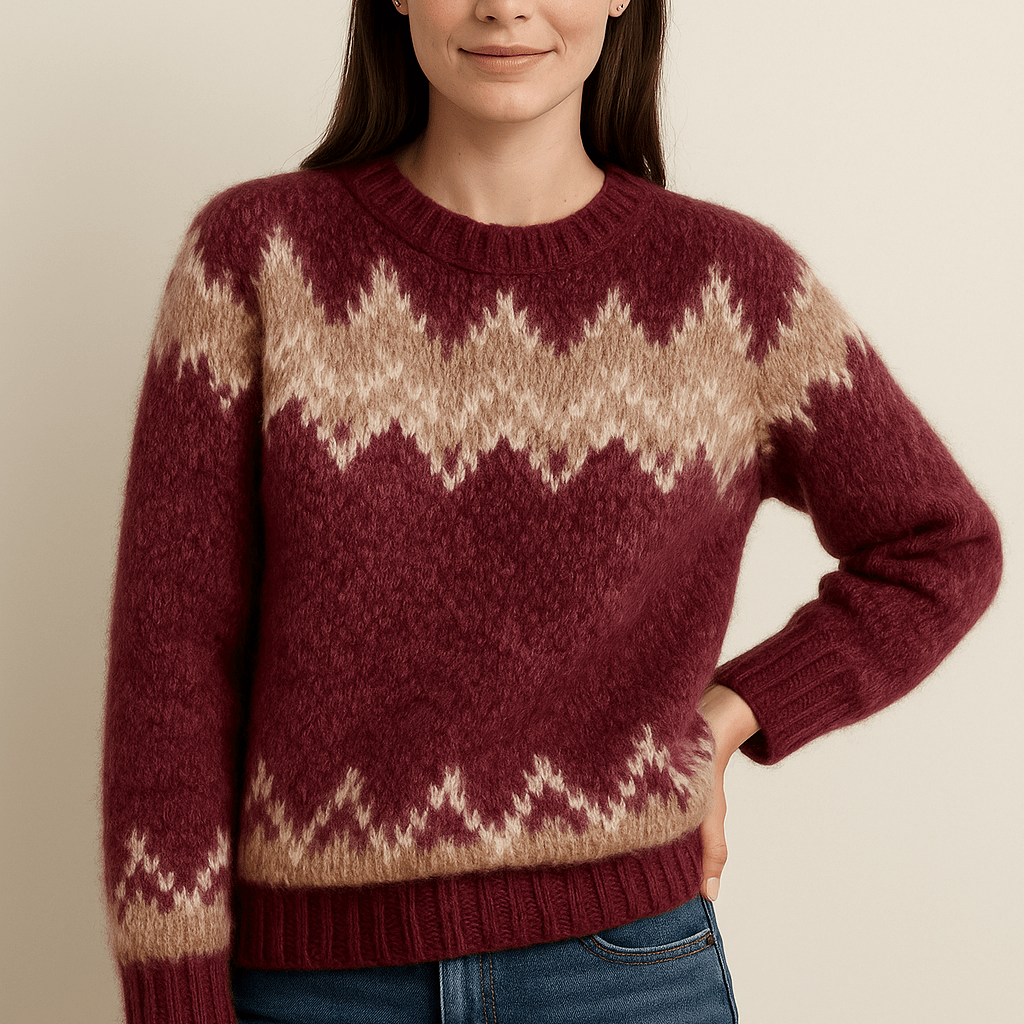 Dames Trui met Ronde Hals - Patroon Juk en Lange Mouwen - ZAMISI