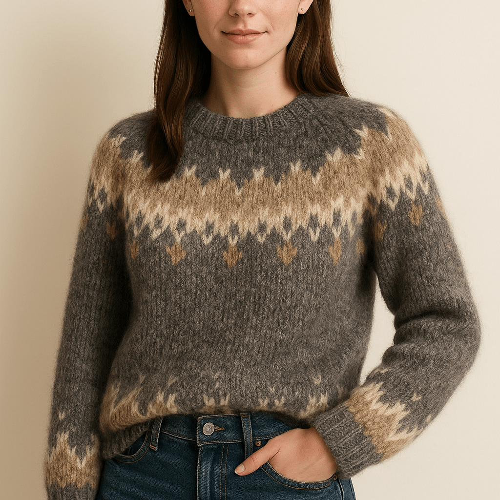 Dames Trui met Ronde Hals - Patroon Juk en Lange Mouwen - ZAMISI