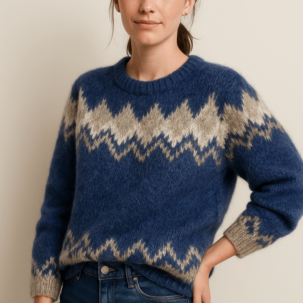 Dames Trui met Ronde Hals - Patroon Juk en Lange Mouwen - ZAMISI