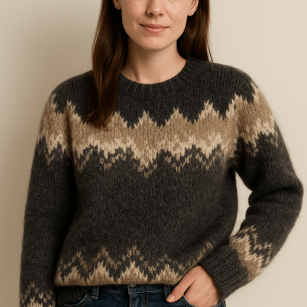 Dames Trui met Ronde Hals - Patroon Juk en Lange Mouwen - ZAMISI