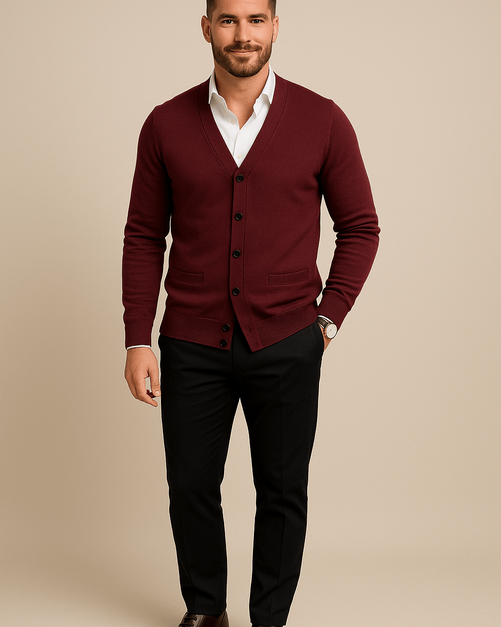 Heren Cardigan met Knoopsluiting - V - Hals en Lange Mouwen - ZAMISI