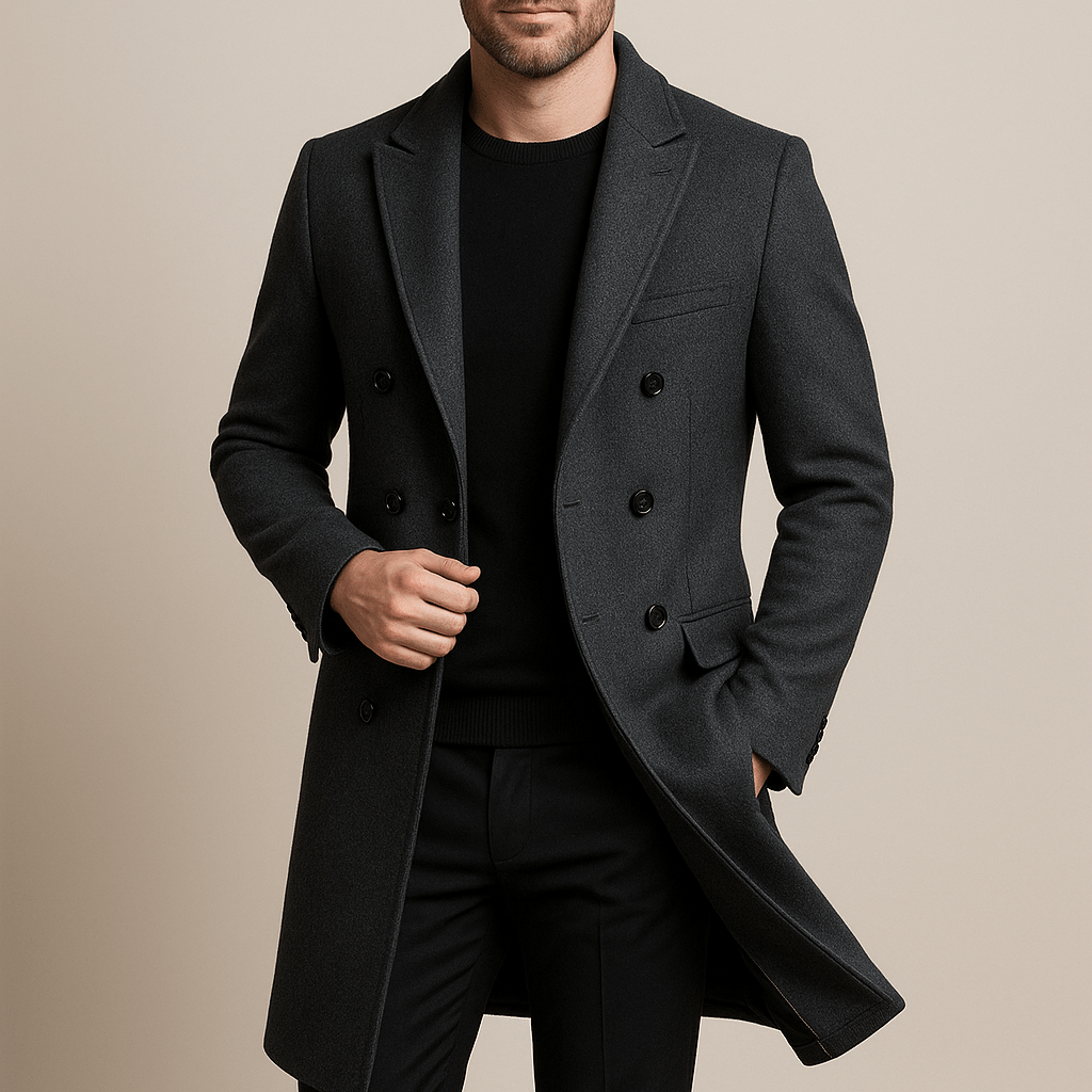 Heren Double - Breasted Overjas - Brede Revers en Lange Pasvorm - ZAMISI
