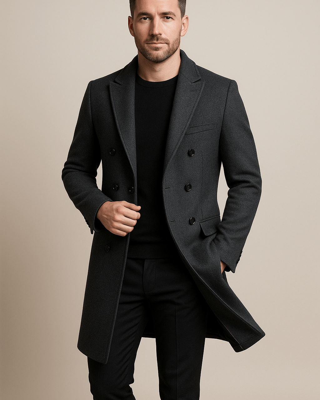 Heren Double - Breasted Overjas - Brede Revers en Lange Pasvorm - ZAMISI