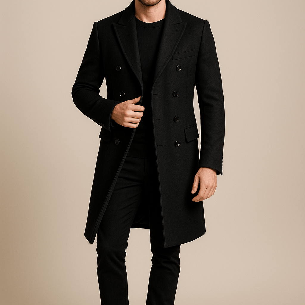 Heren Double - Breasted Overjas - Brede Revers en Lange Pasvorm - ZAMISI