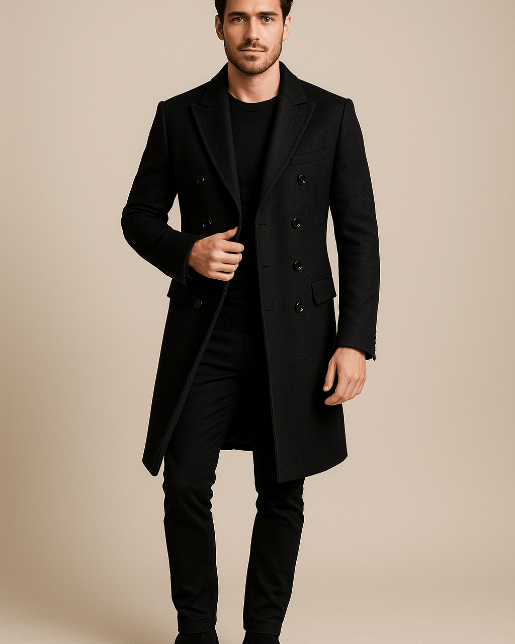 Heren Double - Breasted Overjas - Brede Revers en Lange Pasvorm - ZAMISI