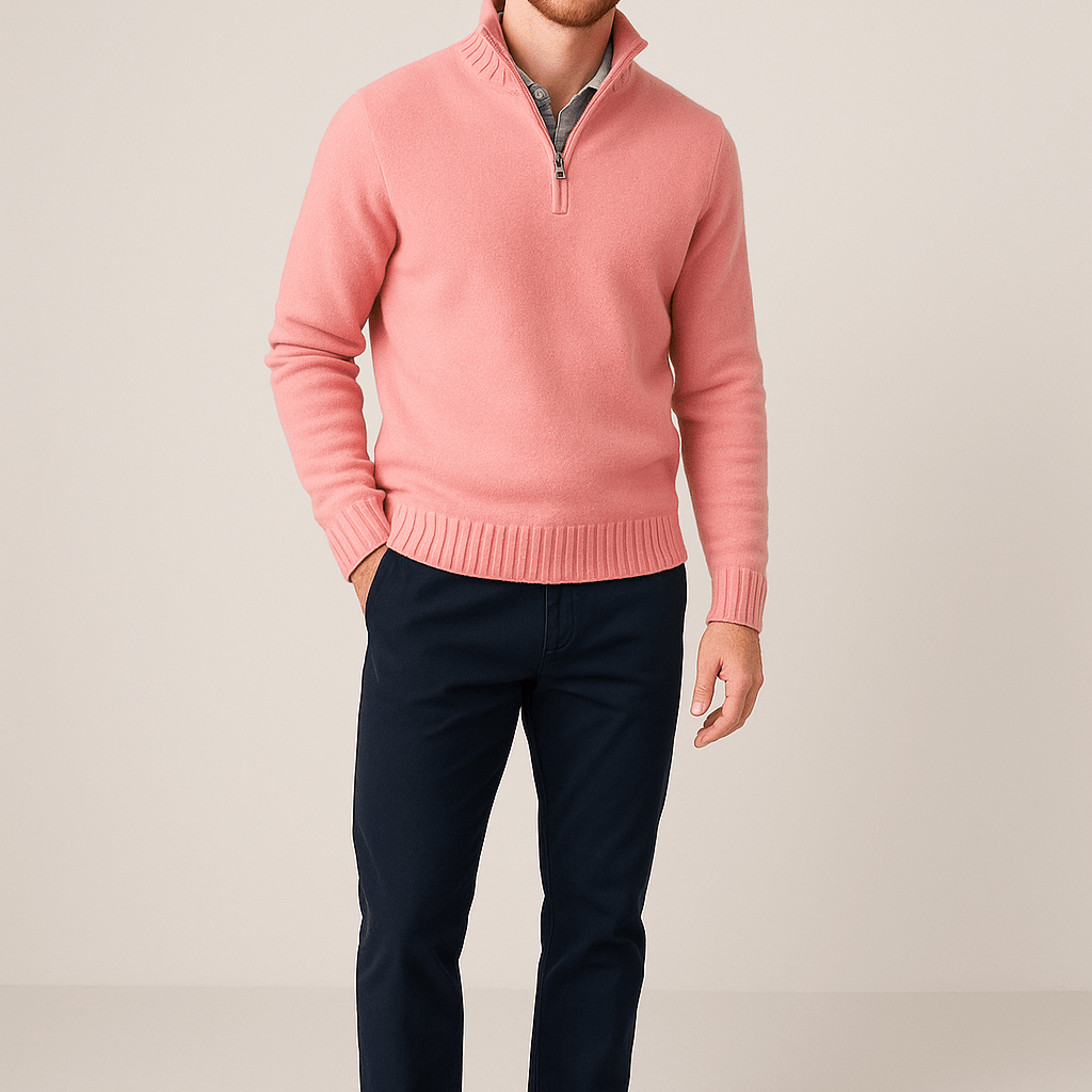 Heren Half - Zip Sweater - Staande Kraag en Glad Breiwerk - ZAMISI