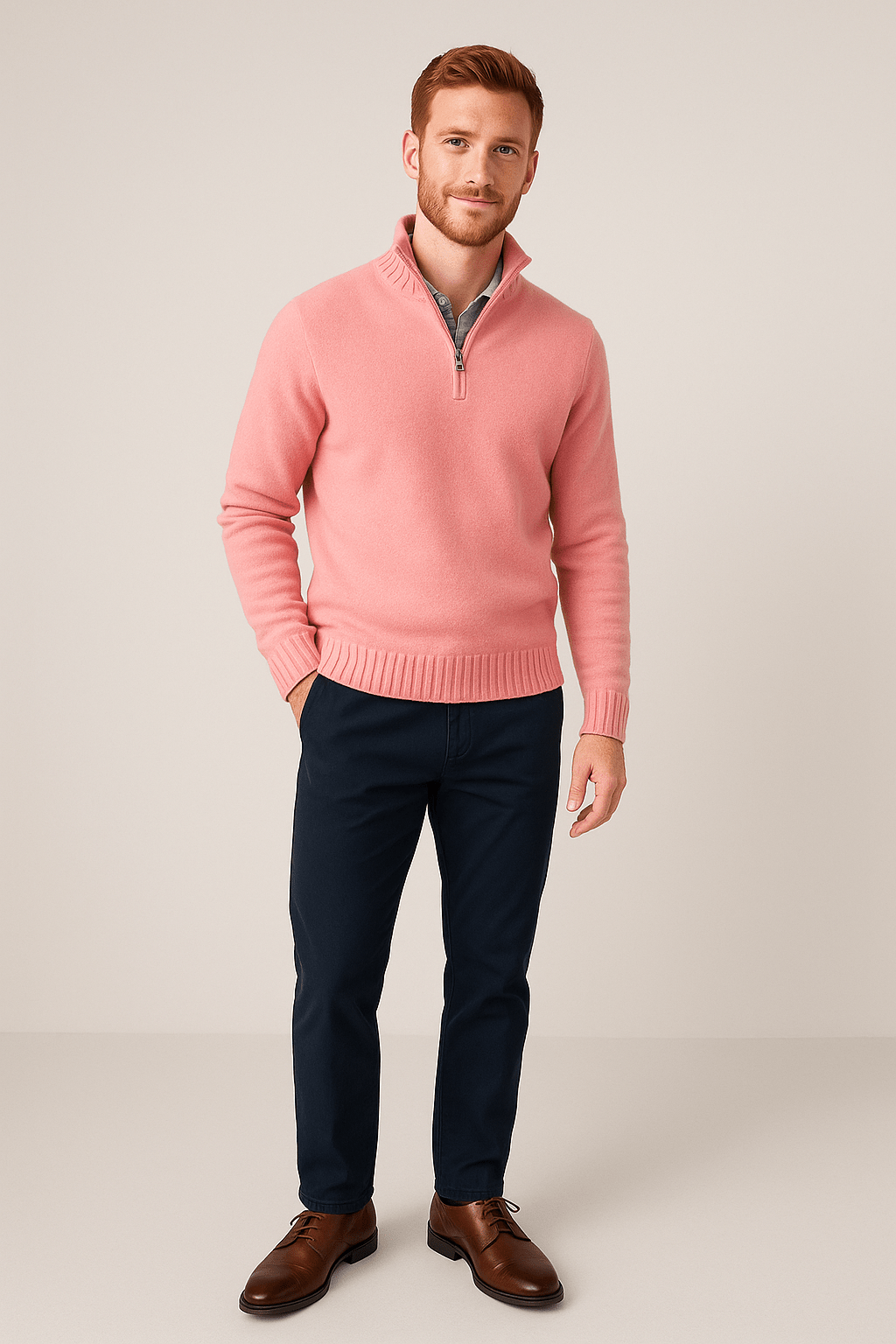 Heren Half - Zip Sweater - Staande Kraag en Glad Breiwerk - ZAMISI