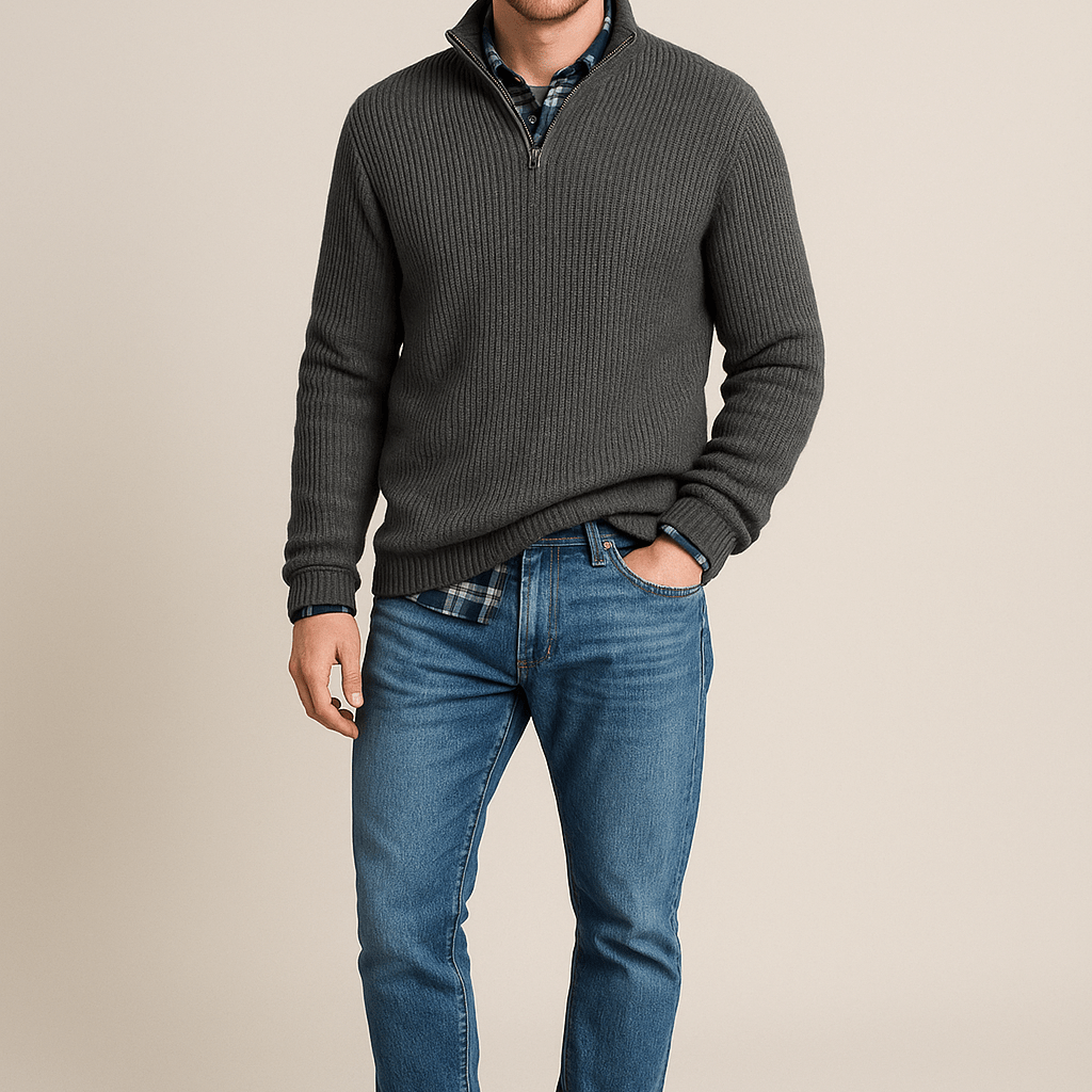 Heren Half - Zip Sweater - Staande Kraag en Lange Mouwen - ZAMISI