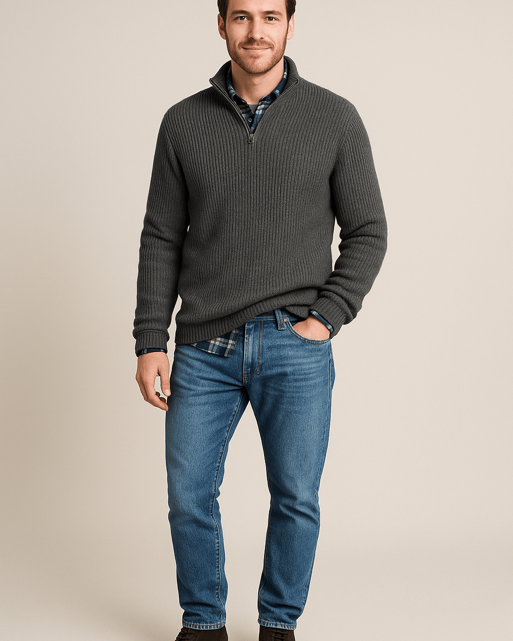 Heren Half - Zip Sweater - Staande Kraag en Lange Mouwen - ZAMISI