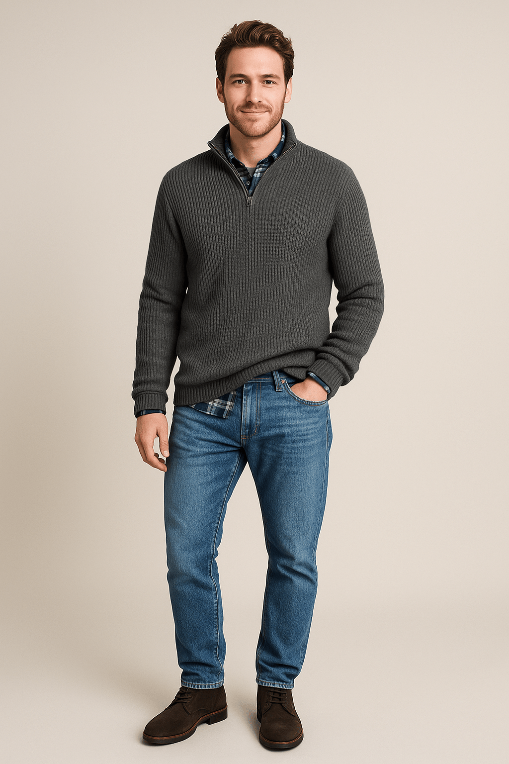 Heren Half - Zip Sweater - Staande Kraag en Lange Mouwen - ZAMISI