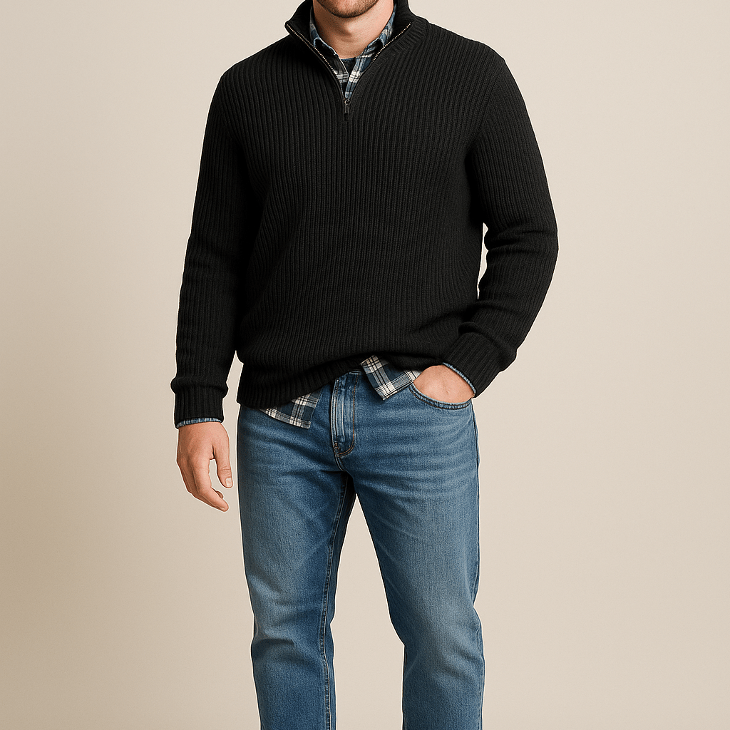 Heren Half - Zip Sweater - Staande Kraag en Lange Mouwen - ZAMISI