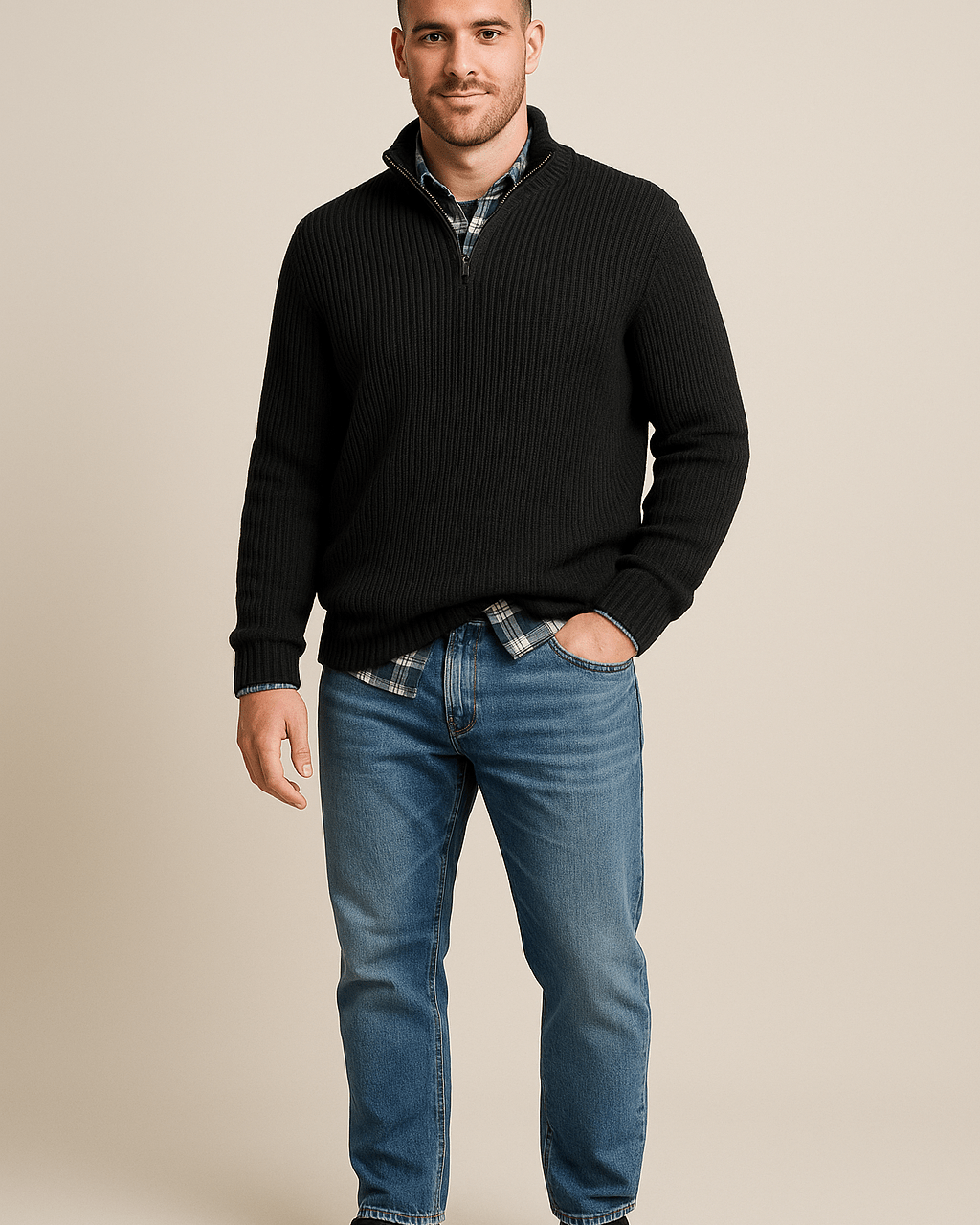 Heren Half - Zip Sweater - Staande Kraag en Lange Mouwen - ZAMISI