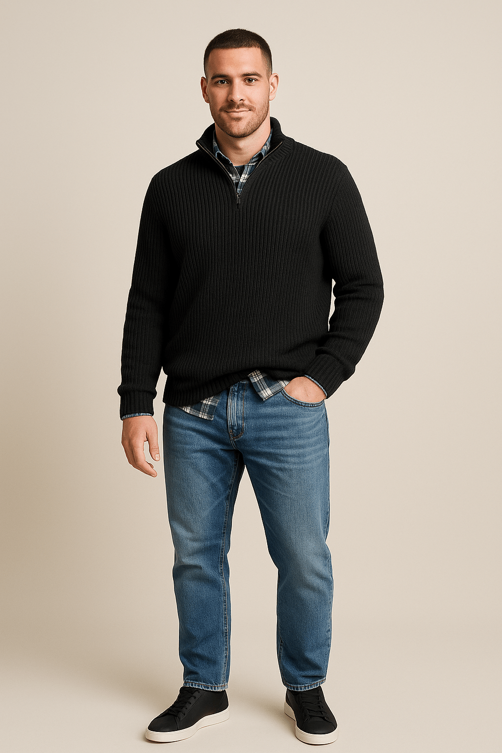 Heren Half - Zip Sweater - Staande Kraag en Lange Mouwen - ZAMISI