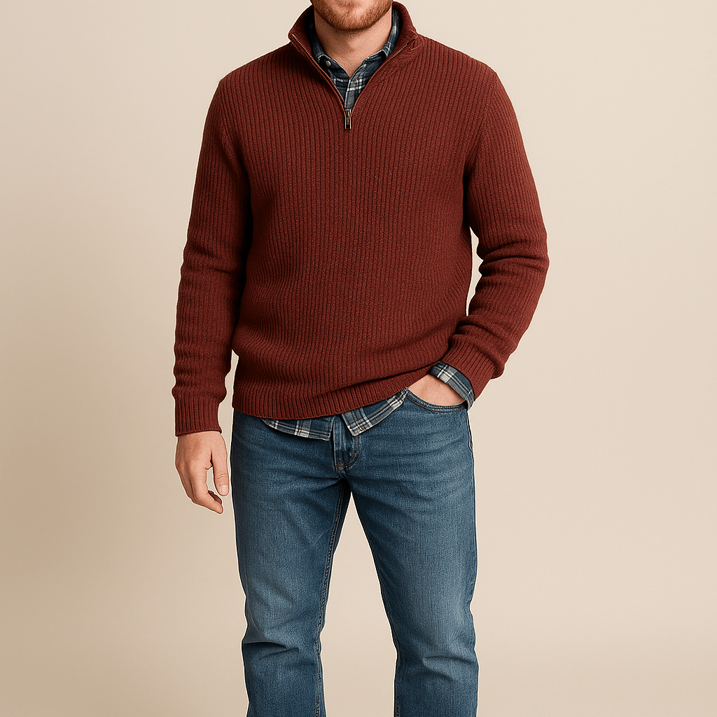 Heren Half - Zip Sweater - Staande Kraag en Lange Mouwen - ZAMISI