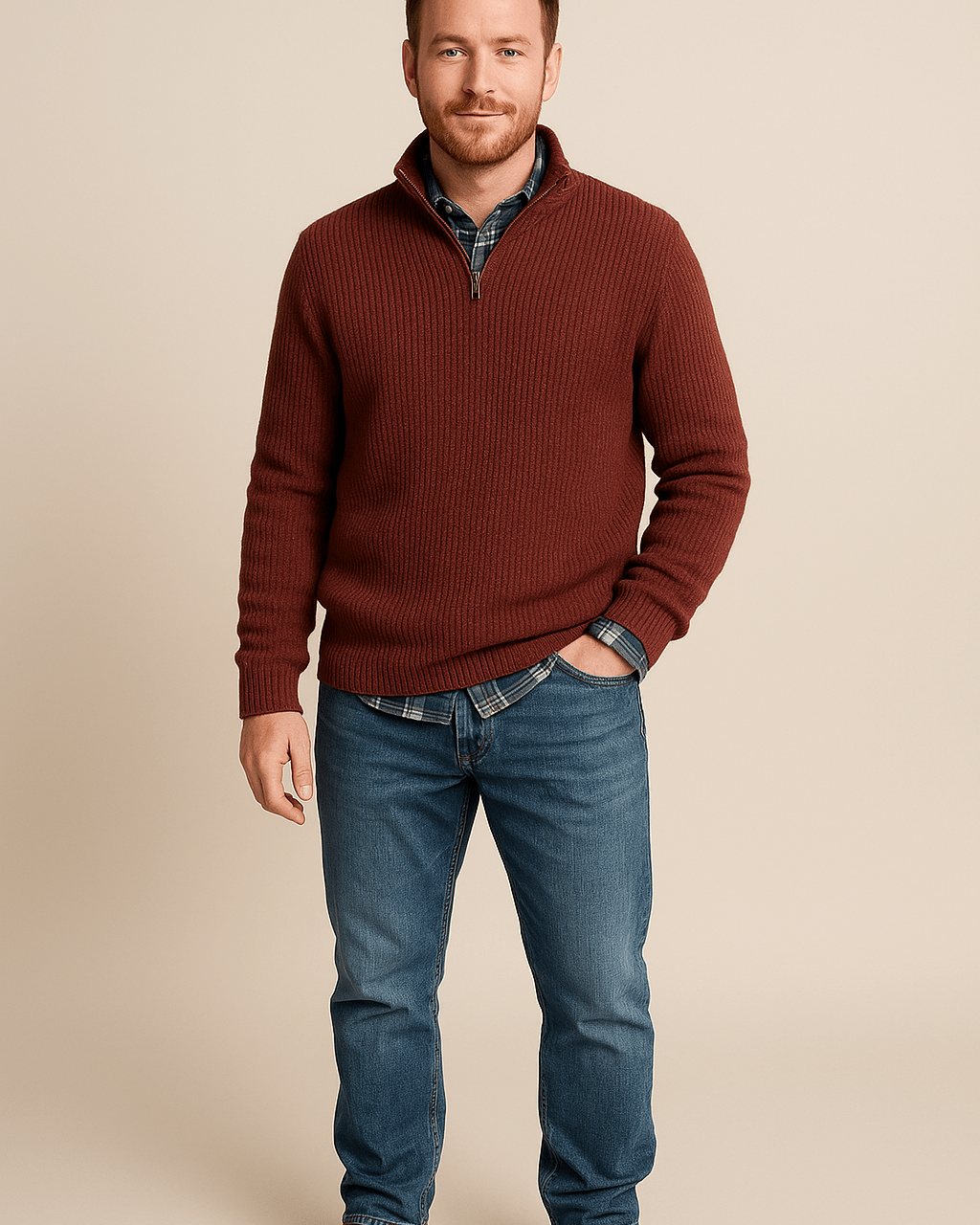 Heren Half - Zip Sweater - Staande Kraag en Lange Mouwen - ZAMISI