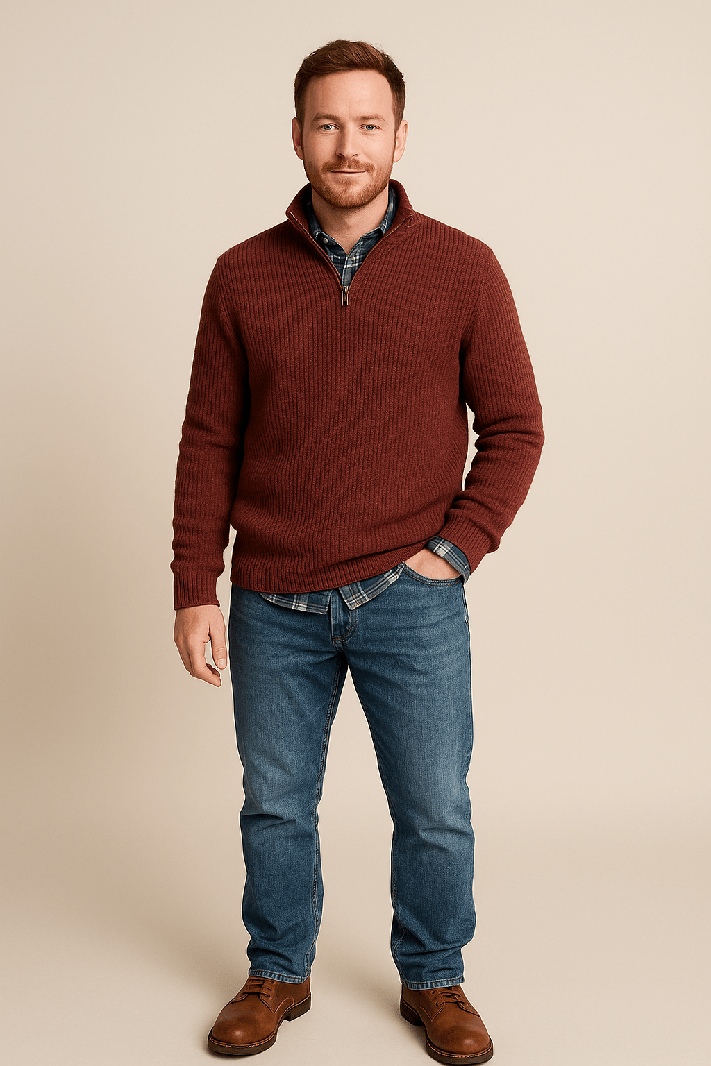 Heren Half - Zip Sweater - Staande Kraag en Lange Mouwen - ZAMISI