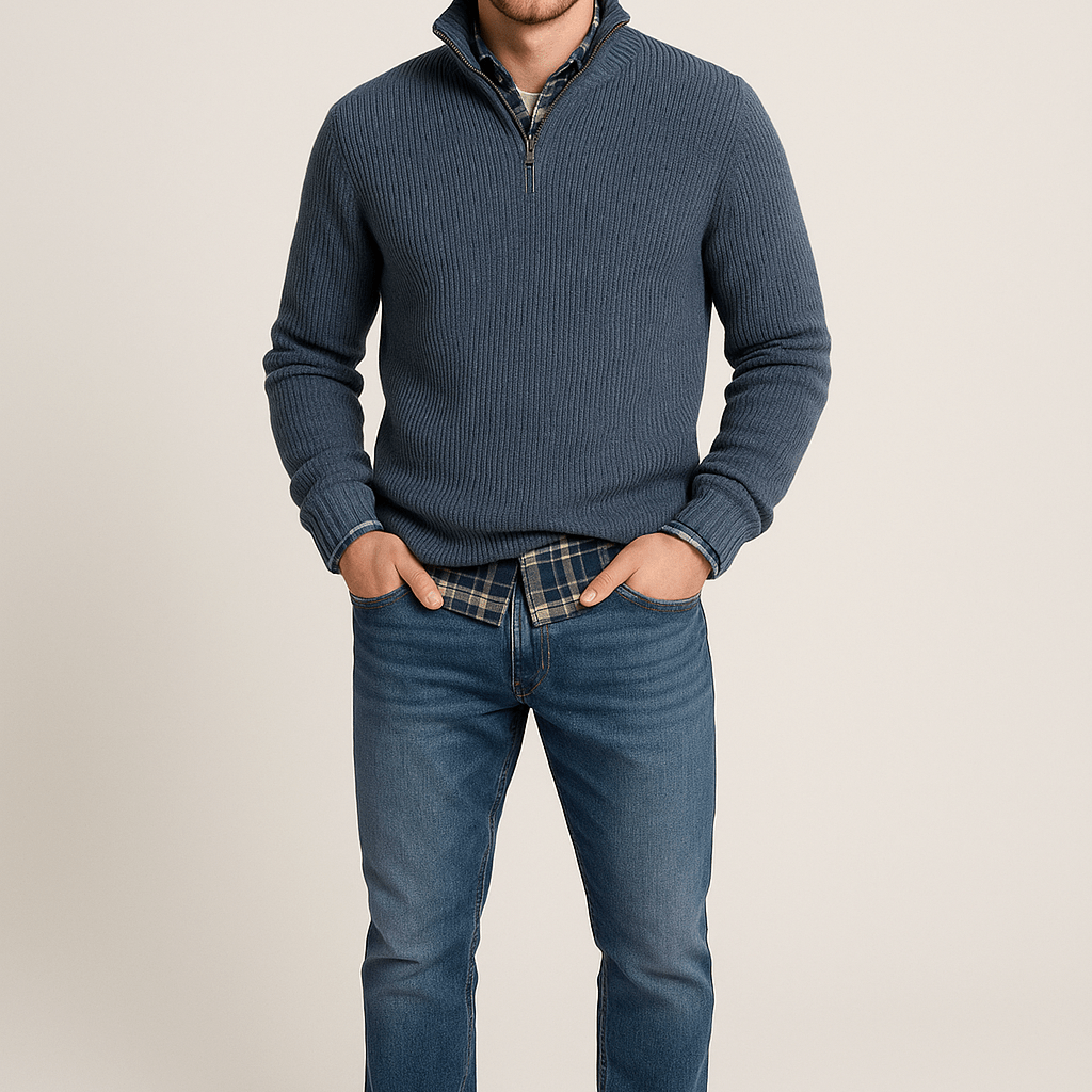 Heren Half - Zip Sweater - Staande Kraag en Lange Mouwen - ZAMISI