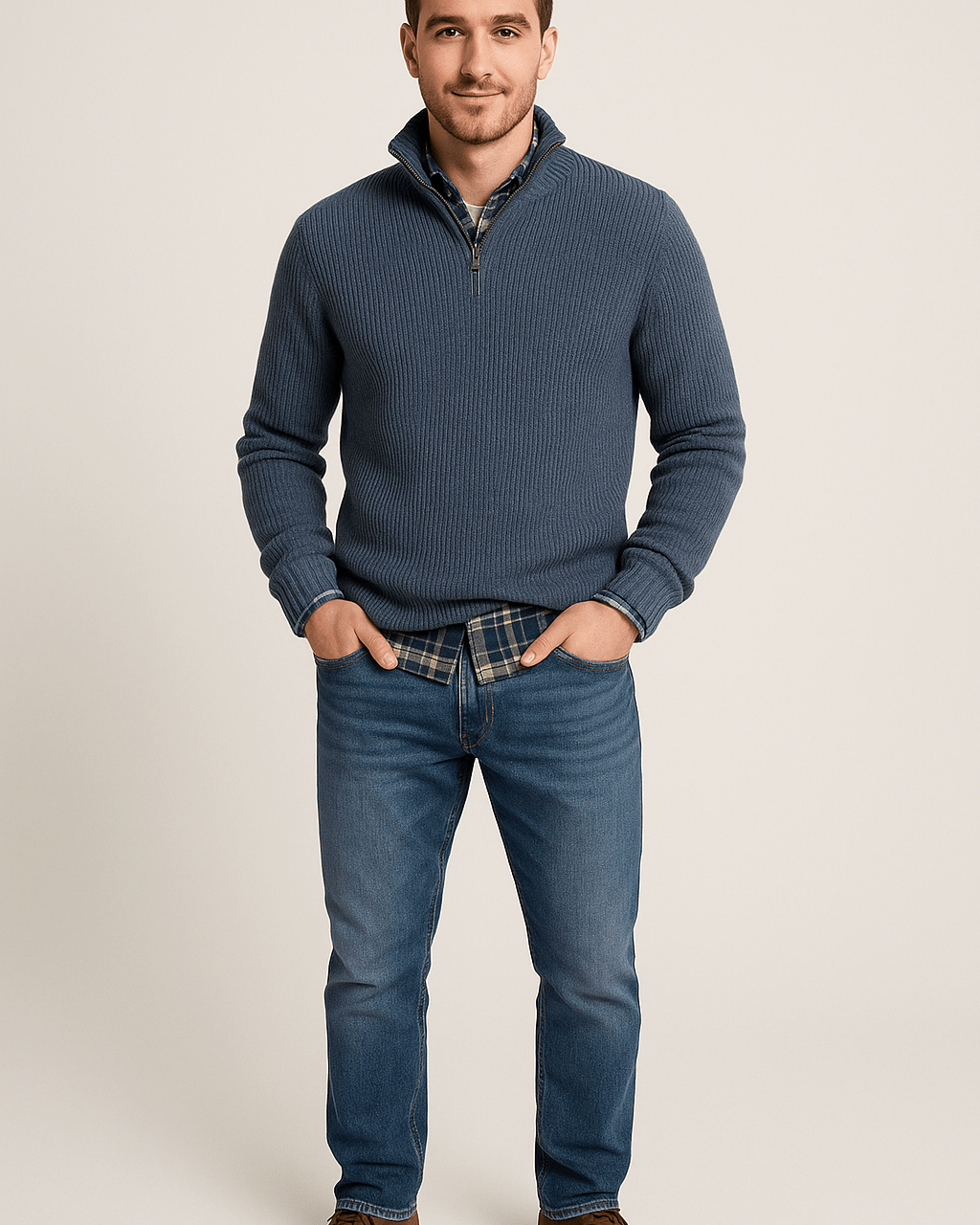 Heren Half - Zip Sweater - Staande Kraag en Lange Mouwen - ZAMISI