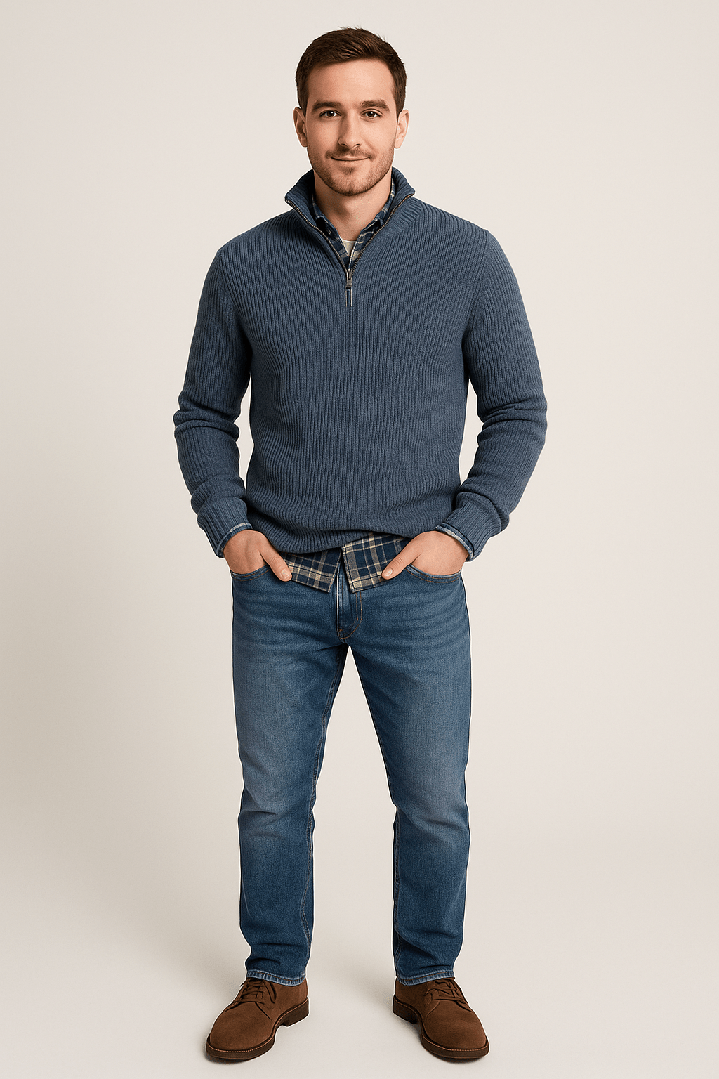 Heren Half - Zip Sweater - Staande Kraag en Lange Mouwen - ZAMISI