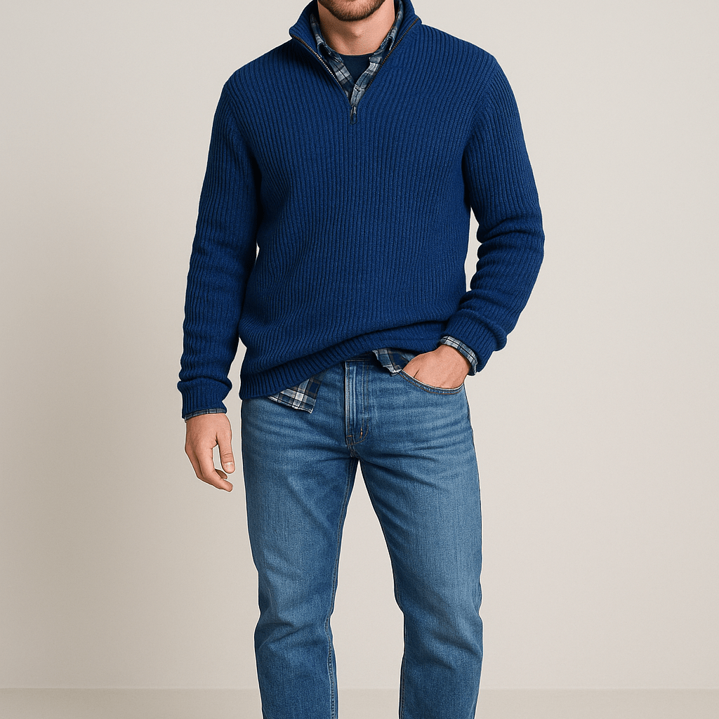 Heren Half - Zip Sweater - Staande Kraag en Lange Mouwen - ZAMISI