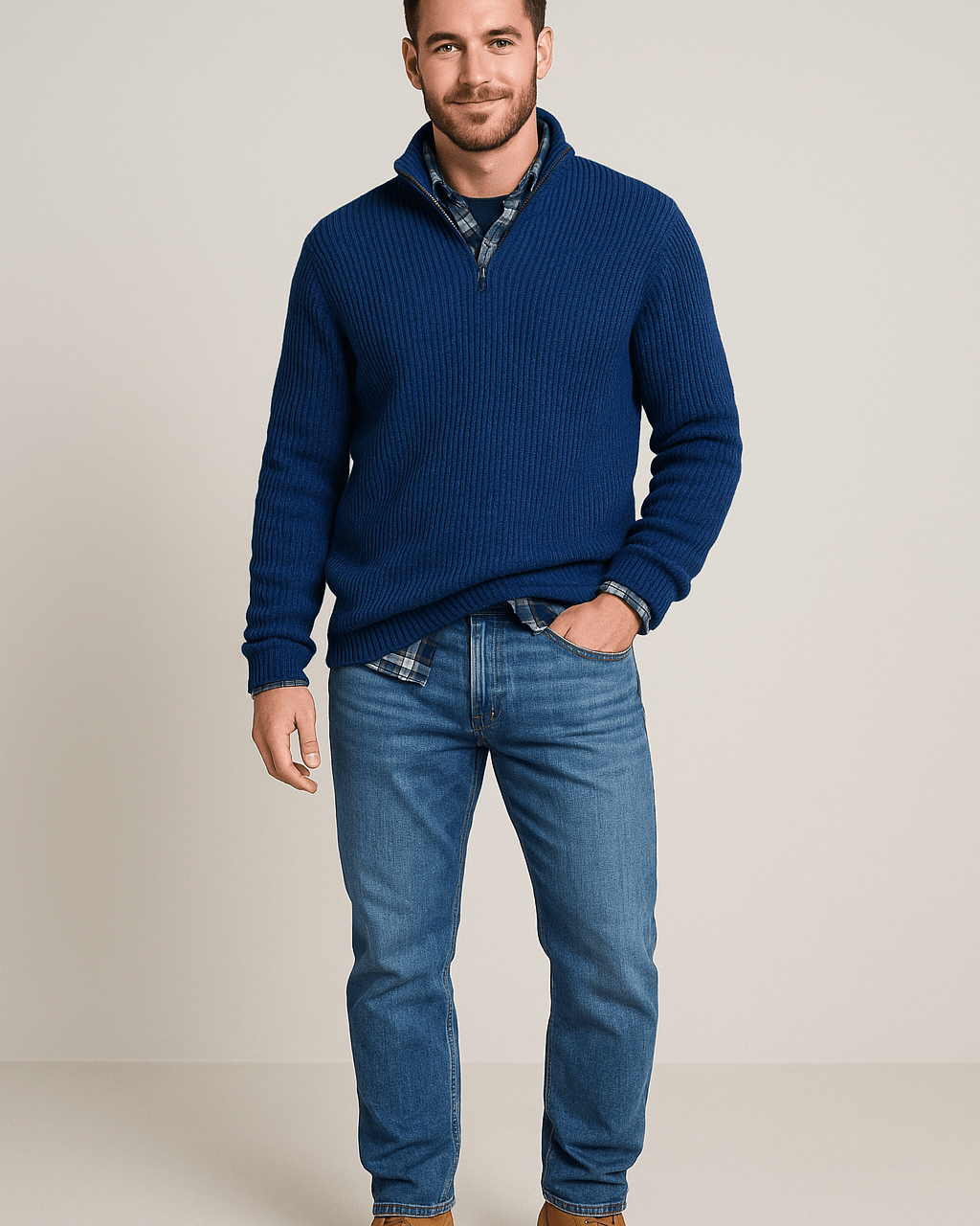 Heren Half - Zip Sweater - Staande Kraag en Lange Mouwen - ZAMISI