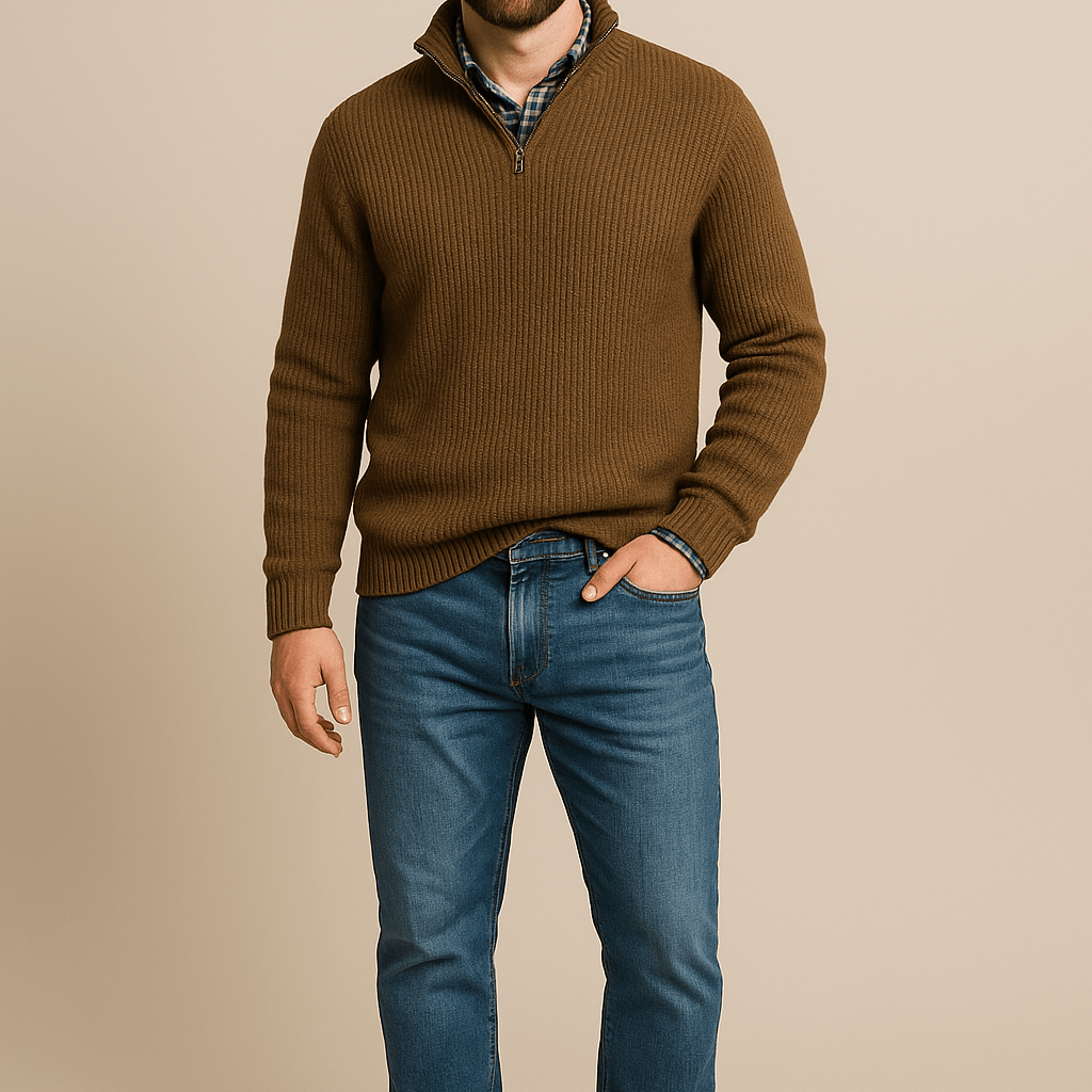 Heren Half - Zip Sweater - Staande Kraag en Lange Mouwen - ZAMISI