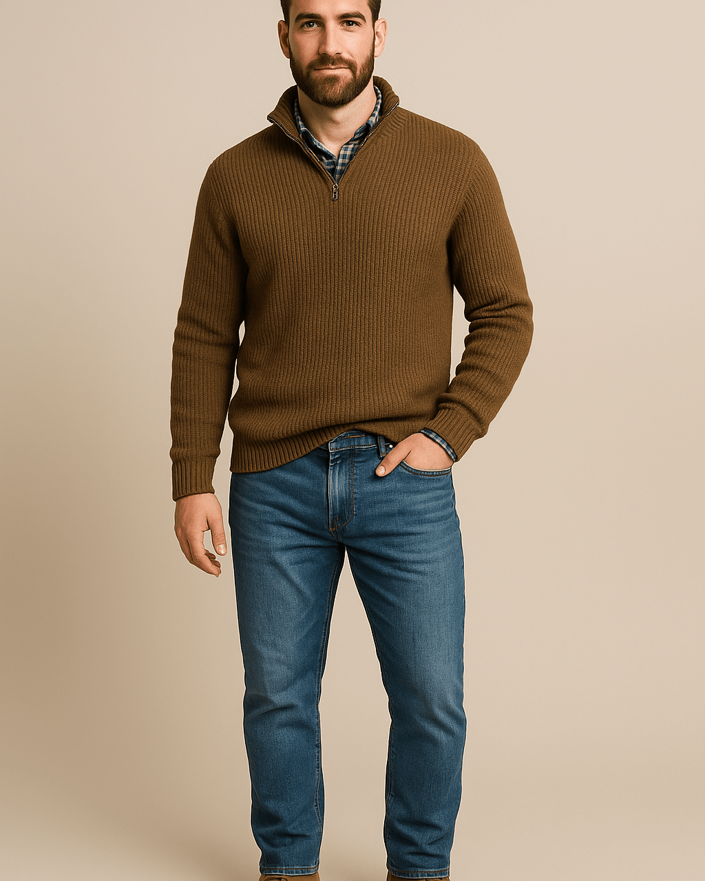 Heren Half - Zip Sweater - Staande Kraag en Lange Mouwen - ZAMISI