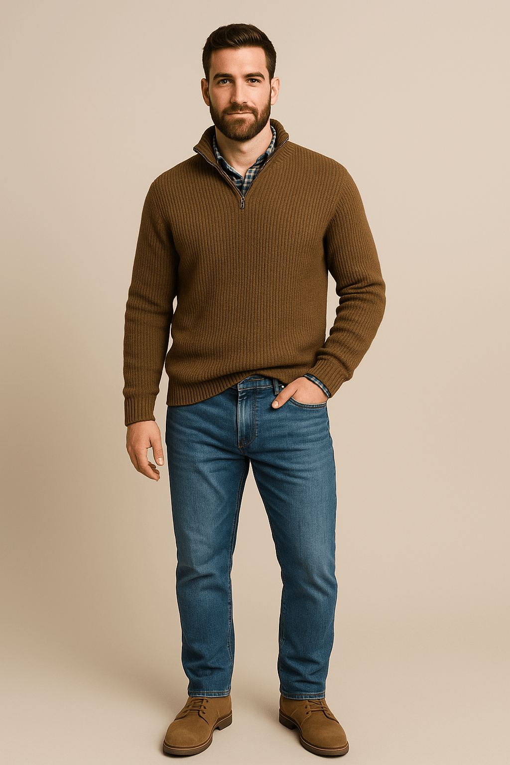 Heren Half - Zip Sweater - Staande Kraag en Lange Mouwen - ZAMISI
