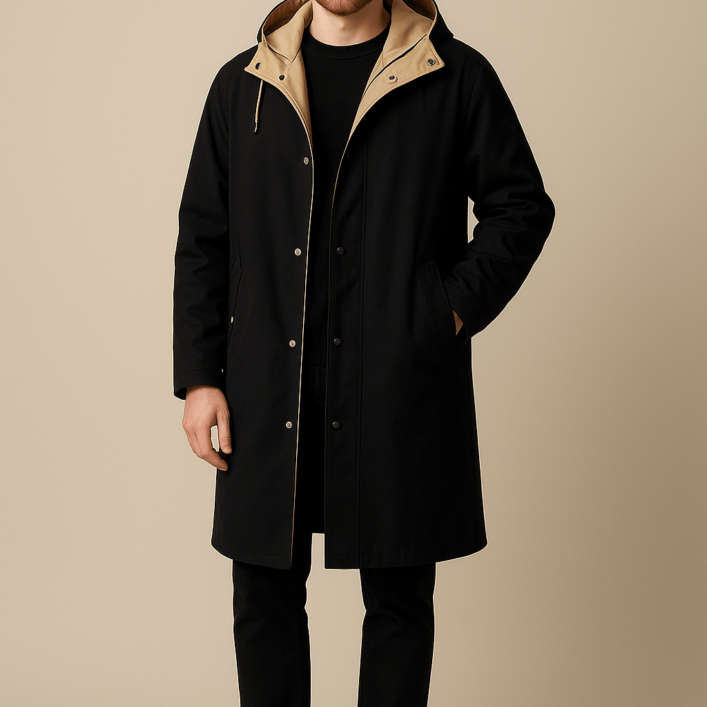 Heren Hooded Overas - Knoopsluiting en Contrast Voering - ZAMISI