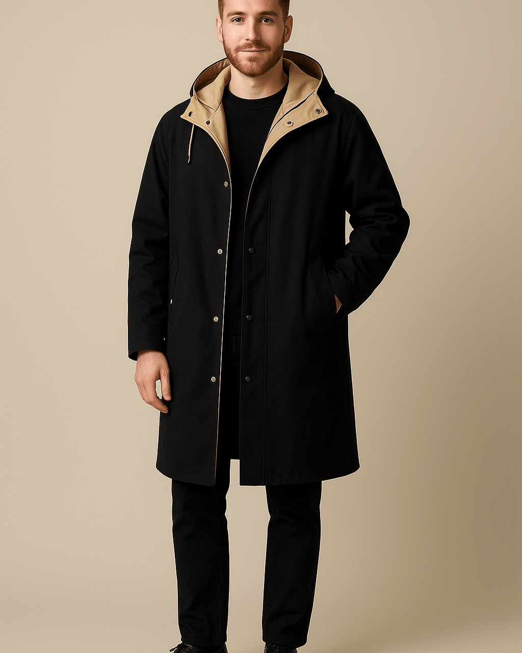 Heren Hooded Overas - Knoopsluiting en Contrast Voering - ZAMISI