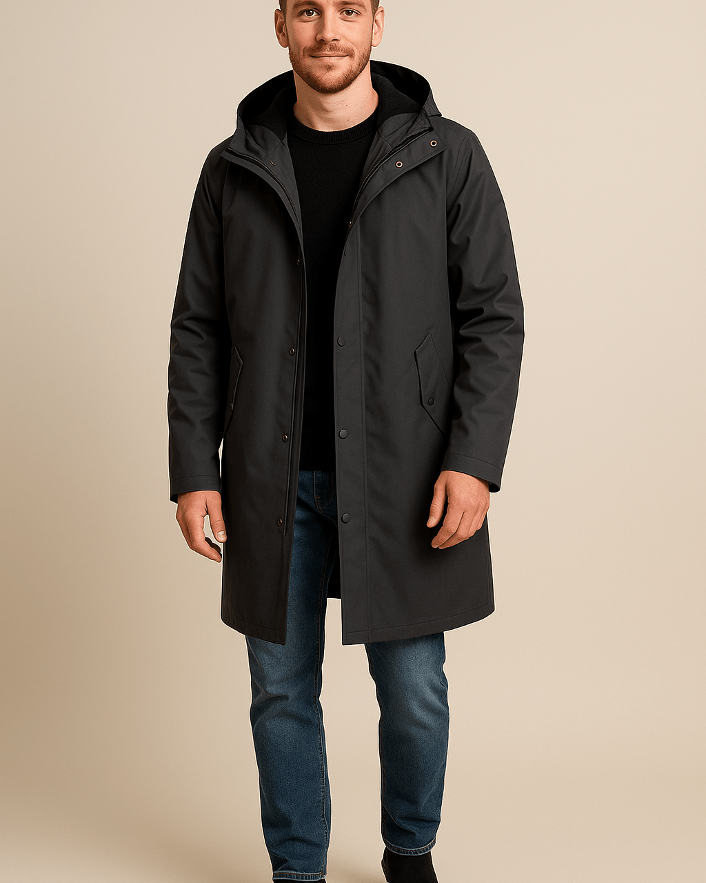 Heren Hooded Overas - Knoopsluiting en Contrast Voering - ZAMISI