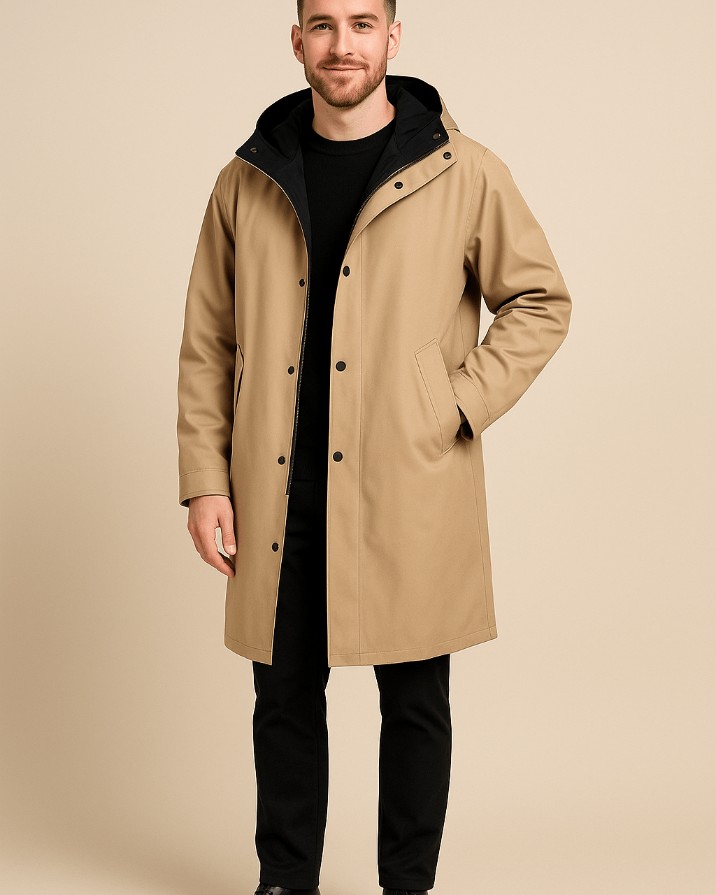 Heren Hooded Overas - Knoopsluiting en Contrast Voering - ZAMISI