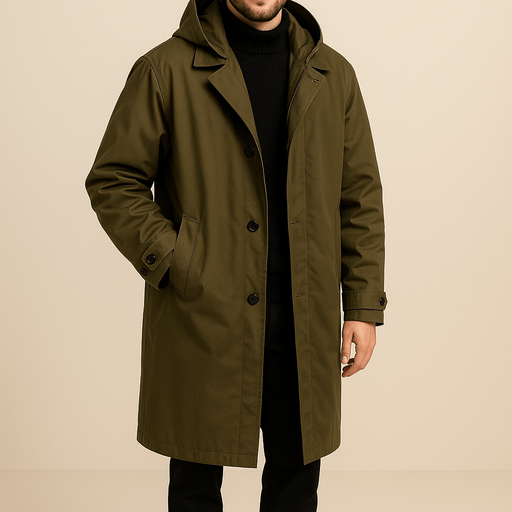 Heren Parka met Capuchon - Gekerfde Revers en Ritssluiting - ZAMISI