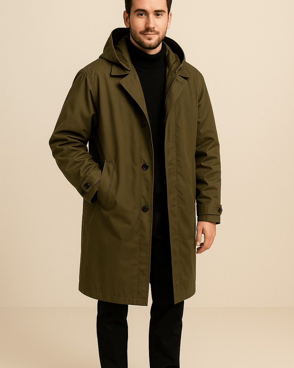 Heren Parka met Capuchon - Gekerfde Revers en Ritssluiting - ZAMISI