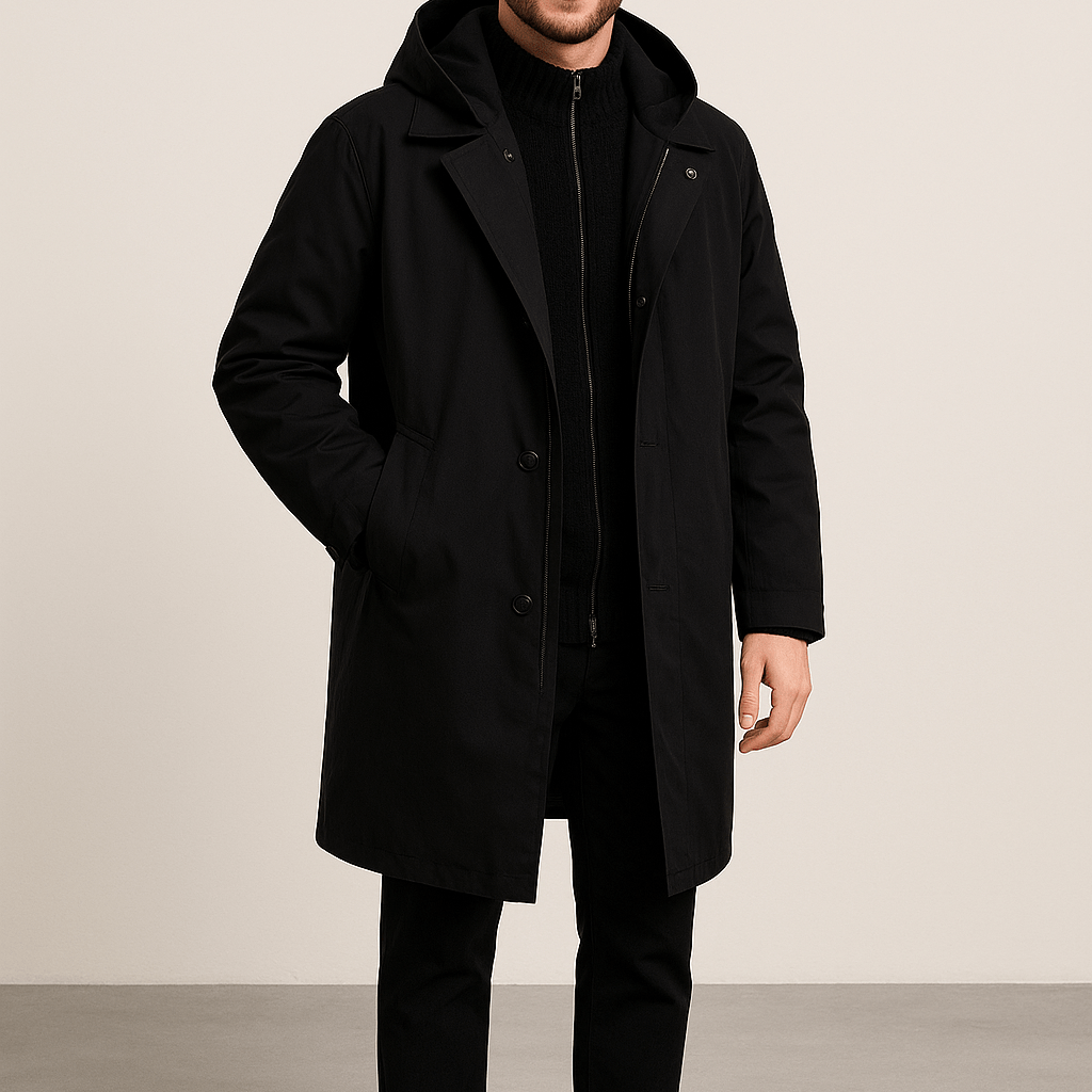 Heren Parka met Capuchon - Gekerfde Revers en Ritssluiting - ZAMISI