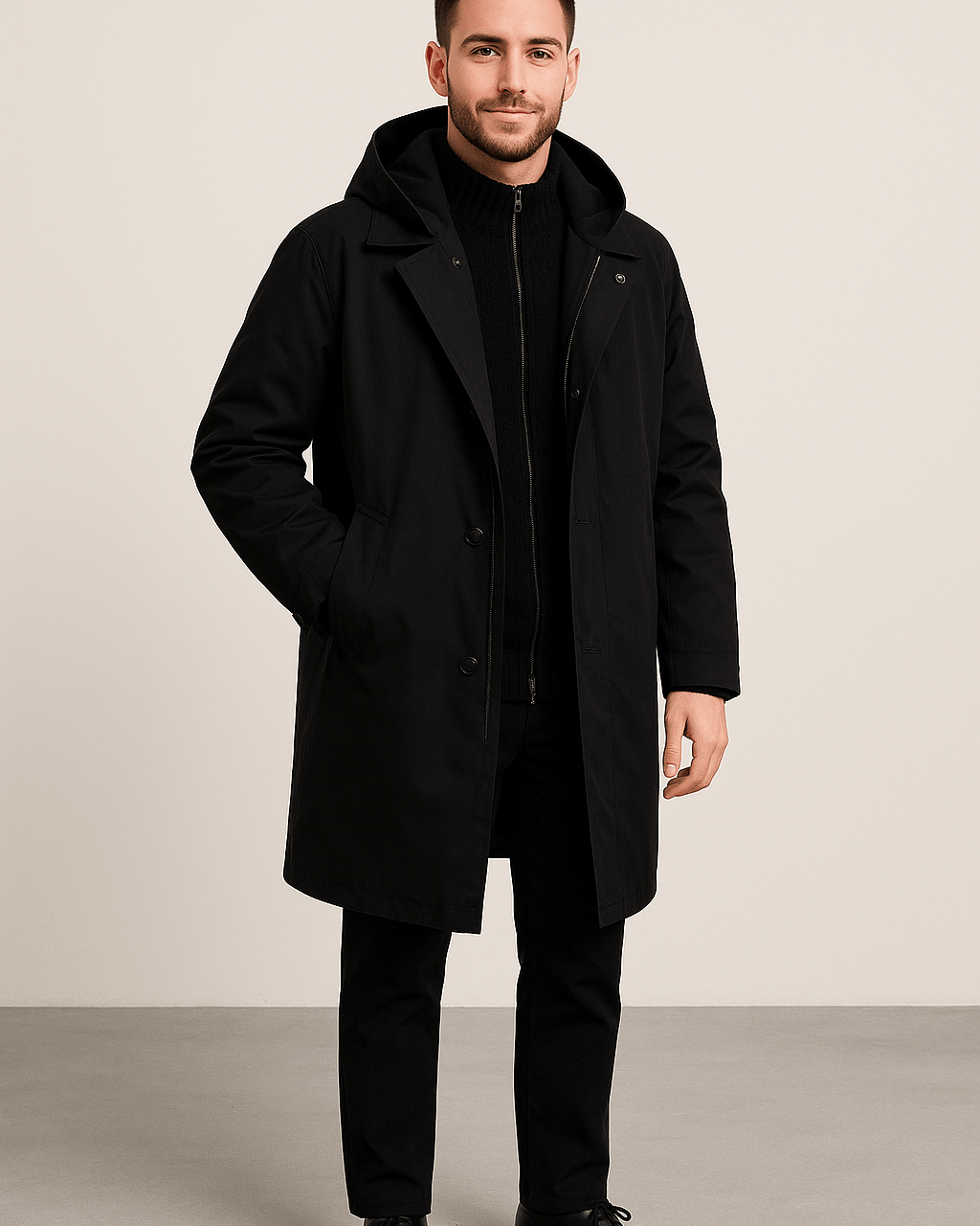 Heren Parka met Capuchon - Gekerfde Revers en Ritssluiting - ZAMISI