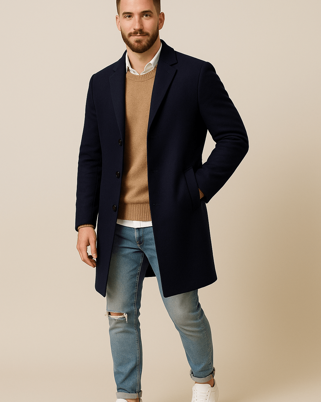 Heren Single - Breasted Jas - Gekerfde Revers en Drieknoopssluiting - ZAMISI