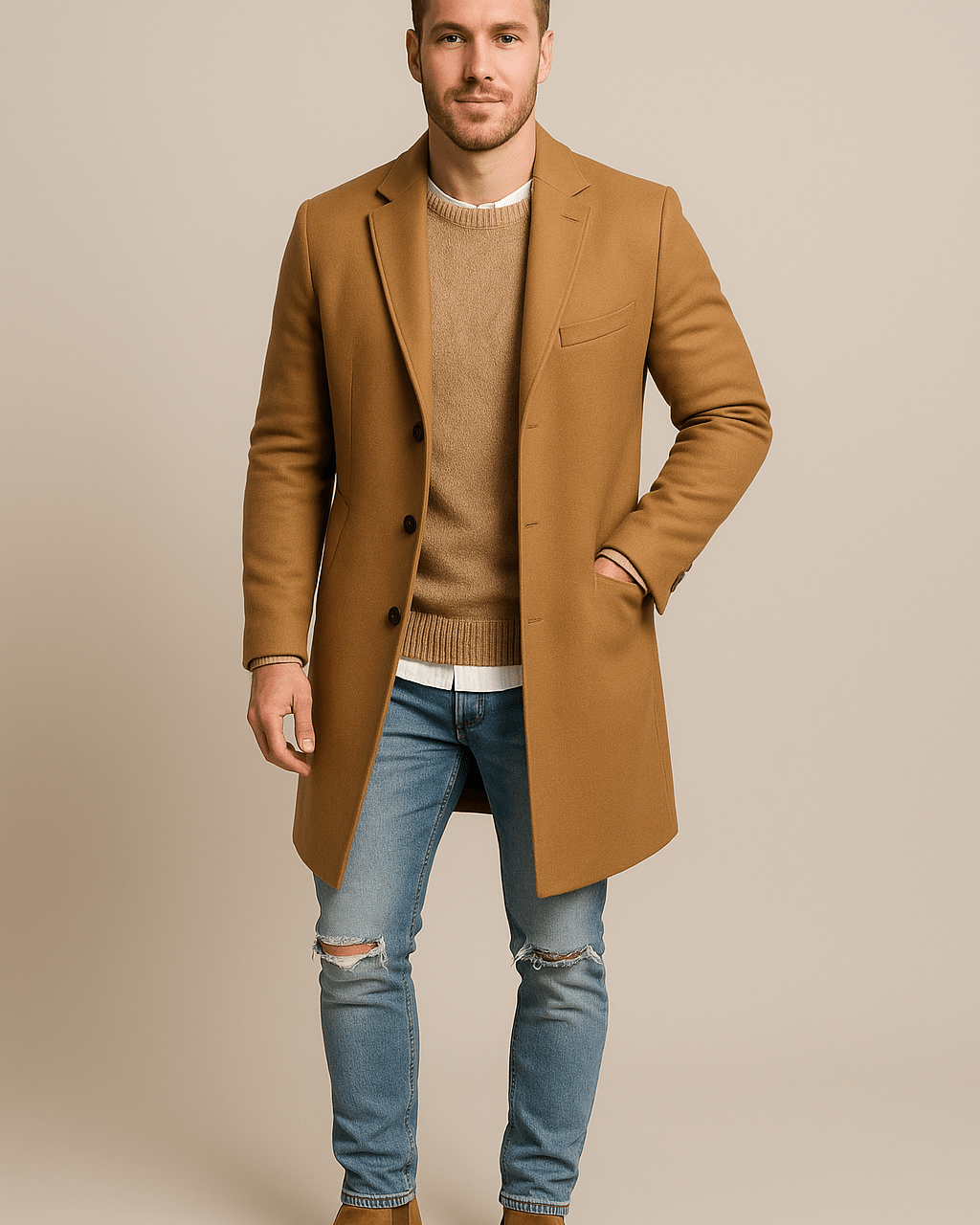 Heren Single - Breasted Jas - Gekerfde Revers en Drieknoopssluiting - ZAMISI